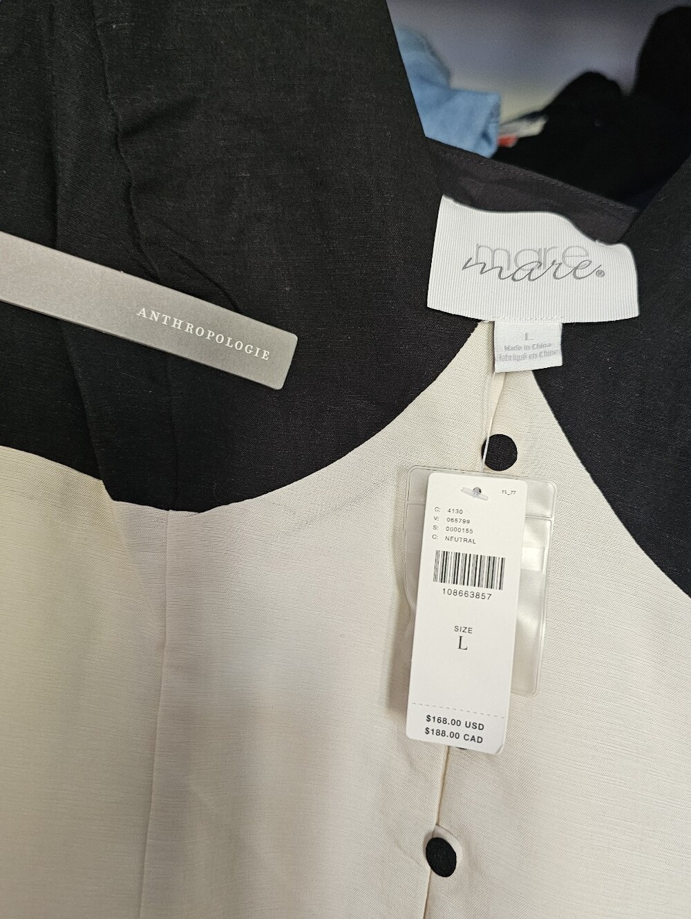 Anthropologie MARE Sleeveless Black & Cream Button-Front Maxi Dress size Large - Picture 9 of 10